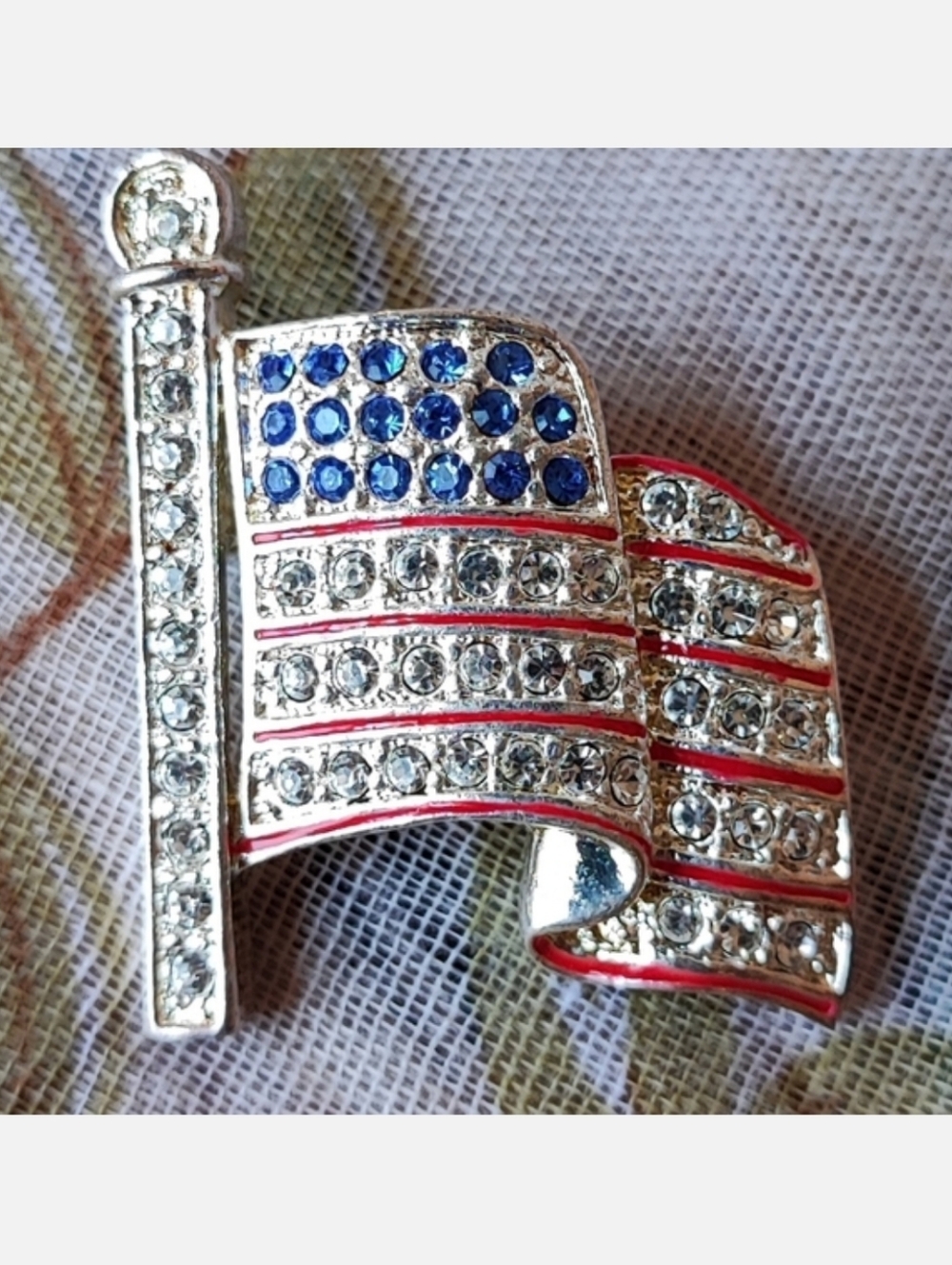 American Spirit Flag Silver Tone Brooch Pin Election Day Jewelry EUC Vintage